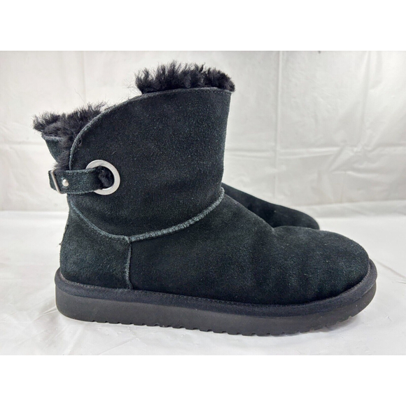 Koolaburra Ugg Suede Remley Mini Boots black sheepskin size 7 - Picture 1 of 13